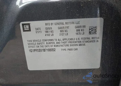 2011 Chevrolet Cruze 1Lt from USA, damaged, VIN 1G1PF5S91B7188052